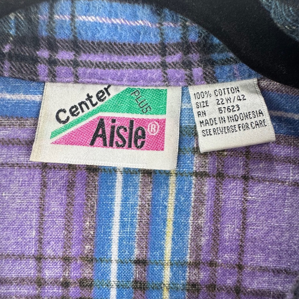 Vintage 90s Center Aisle Purple Plaid Oversized Flannel 22W - Picture 2 of 4